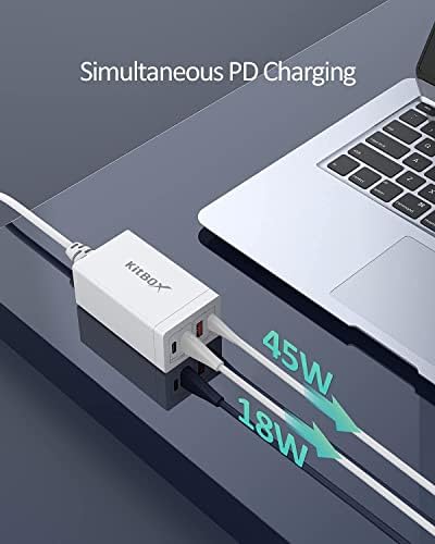 65W USB C Charger GaN Tech Smart 4 Port USB Charger Fast Charging Station with 2-Port USB-C PD Charger Port and Quick Charge 3.0 Ports,65 Watt Charger for iPhone,iPad,and more