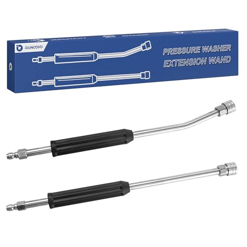 Image of Raincovo Pressure Washer Extension Wand, Anti-Slip Grip Power Washer Lance for Car Washing, Curved Angled and Straight Wand Replacement, 2 Pack, 1 /4'' Quick Connect