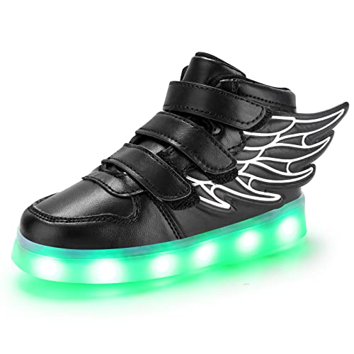 Padgene Zapatos LED Luces con Cordones de Material Sintético Zapatillas Casual Calzado para Niños Niñas Unisex,Negro,27EU