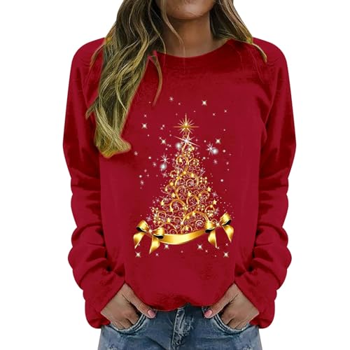 Sweat-shirt de Noël femme col rond manches longues rouge L