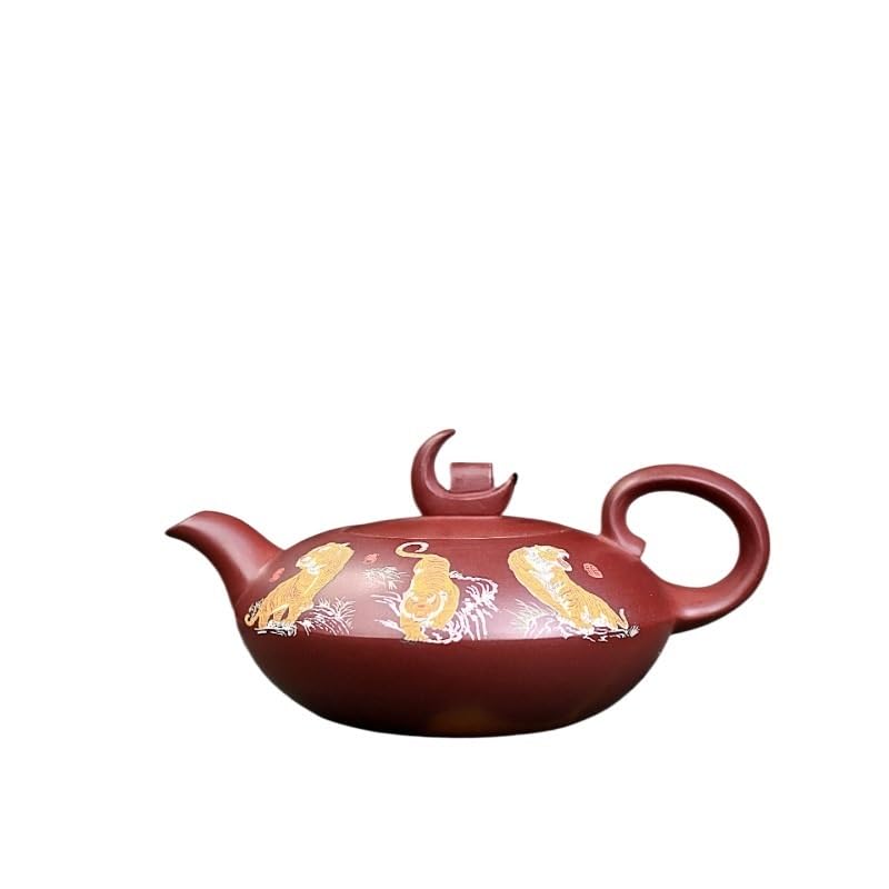 Théière en céramique Chinoise 320 ML, théière en Argile Violette, poterie Artisanale en Terre Crue Violette et Rouge avec Filtre, Service à thé Zisha.