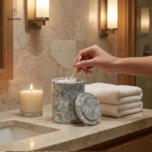 Distributeur Qtip marbre gris couvercle boîte coton-tige taille normale - 4