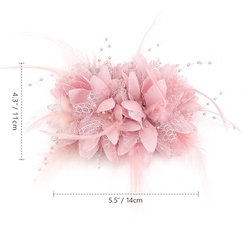 Image of DRESHOW Womens Fascinators Hats Tea Party Hats for Women Pearl Lace Feather Hat Vintage Derby Hats for Wedding Cocktail