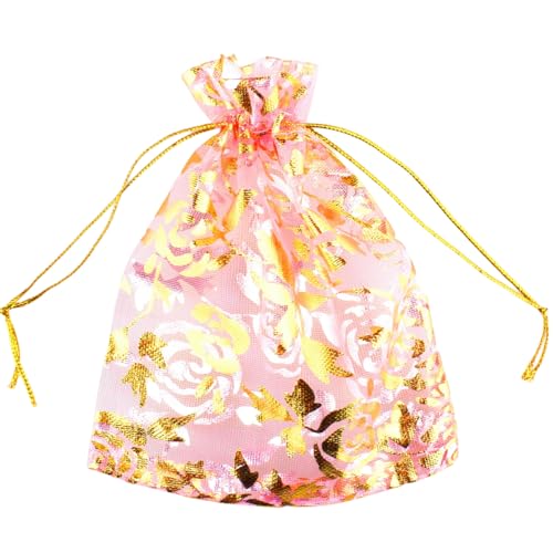 Image of 100 Pack 3.5 x 4.7 Inch Organza Jewelry Gift Pouch B921, Pink Flower
