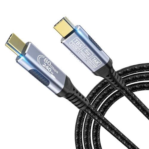 Yiicumhh USB-C-auf-USB-C-Kabel, kompatibel mit Thunderbolt 5, Thunderbolt 4/3, 80 Gbit/s Datenübertragung, USB 5-Kabel, 1,5 m, unterstützt 16K/Dual8K USB-C-Videokabel, 240 W/100 W Ladegerät, USB C auf