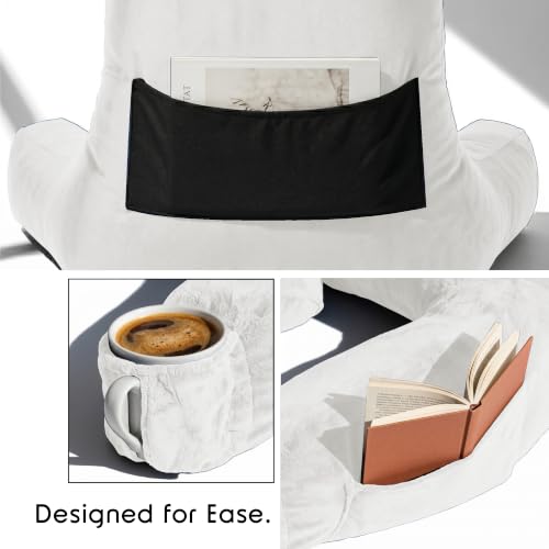 Image of Nestl Reading Pillow with Shredded Memory Foam Includes 2 Neck and Lumber Support Pillows, Designed for Sitting Up in Bed and Couch, Back and Arms Adjustable Support for Adult & Teens, White