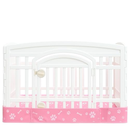 Image of Dog Playpen Bottom Pad Mat for 36 inch 4-Panel Playpens - Scratch & Chew-Resistant Puppy Pen Floor Mat with Hook & Loop Fasteners, Waterproof & Leakproof, Non-Slip (Pink) (Playpen Not Included)