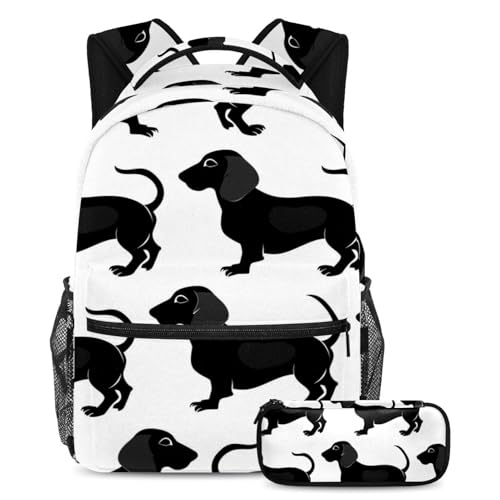 Sac à dos teckel noir mignons et trousse pour la rentrée scolaire