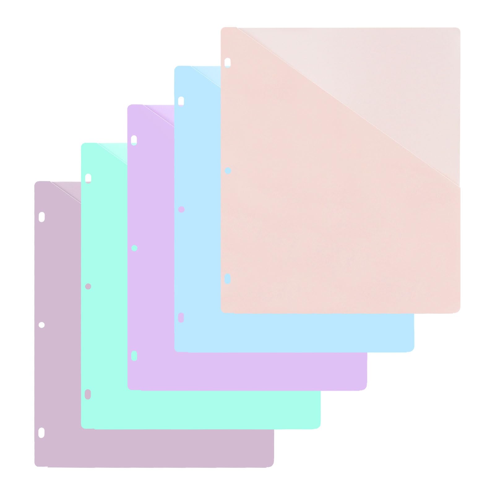 5 Pack 3 Ring Binder Folders with Pockets Letter Size Clear Plastic Document Folders for Office Home School (Assorted Colors - 1 Set)