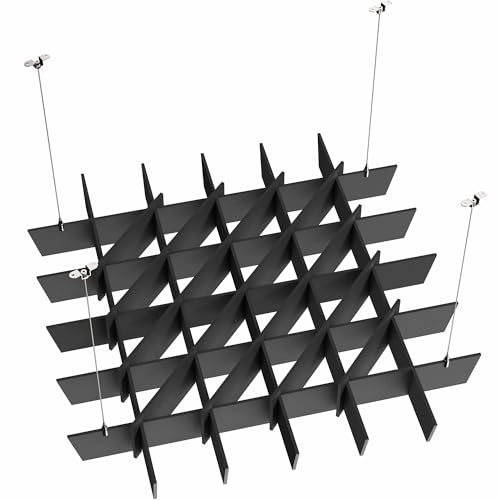 VIVO Acoustic Dual Layer 45 x 45 inch Ceiling Waffle Panel, Hanging Sound Absorber, Modern Noise Reduction Chandelier, Black, PP-CW02B by VIVO - Used condition - US$126.71