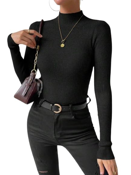 Solid Turtle Neck Ribbed Knitted Slim Fitted, Soft, Stretchable, Casual Street Full Sleeves Stylish Regular Length Top for Women-image-18