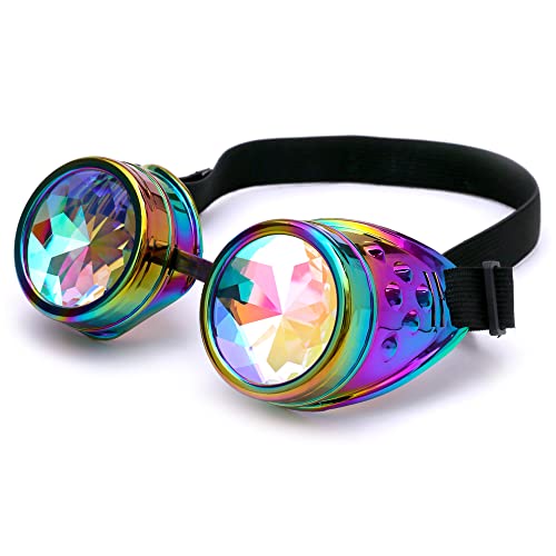 Image of 3-5 Days Delivery Kaleidoscope Rave Rainbow Crystal Lenses Steampunk Goggles