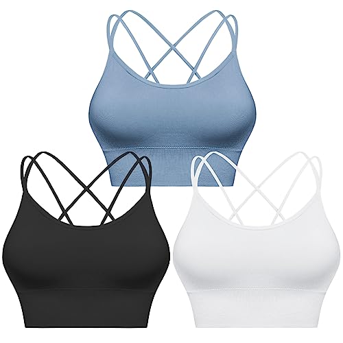Sykooria Sport-BH dam, vadderad bustier, dambehå utan bygel, spagettiband, korsad rygg, design, push up bh, sportbh, topp för yoga, fitness, A-svart...