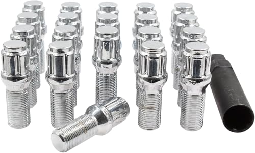 Wheel Accessories Parts 20 Pcs M15 x 1.25 15 x 1.25 Thread Acorn Seat Lug Bolt Chrome Finish 28mm Shank Length 6 Spline Car fits Mercedes GLE GLS ｜ Maybach GLS 600 with aftermarket Wheels
