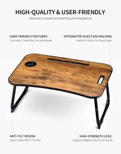 Image of ZEAPTAC Foldable Lap Desk, Bed Desk, Bed Table & Laptop Stand w /Cup Holder