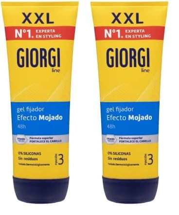Giorgi Line - Gomina Efecto Mojado, 0% Siliconas, Fijación 48h,Acabado Brillante, Sin Residuos, Fijación 3-240ml XXL (Paquete de 2)