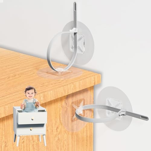 48 Pcs Anti Tip Furniture Anchors for Baby Proofing, No Drill Furniture Wall Anchors Secure Bookshelf & Dresser to Wall Prevent Falling, Adjustable Dresser Anchors to Wall for Child Safety (Silver)