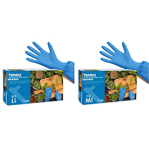 Gants en nitrile jetables Hevea L ou M sans talc ni latex boite de 100 gants bleus