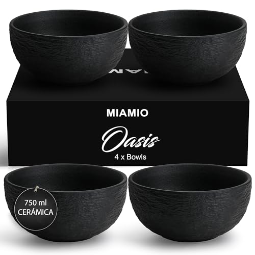 MIAMIO – Juego de 4 cuencos de cerámica de 750 ml para ensalada, sopa y cereales, vajilla para servir – Colección Oasis