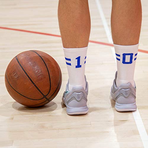 Chalktalksports Classic Stripe Team Number Socks | Woven Mid-Calf | White & Royal | 17 Or 71 #TOP6