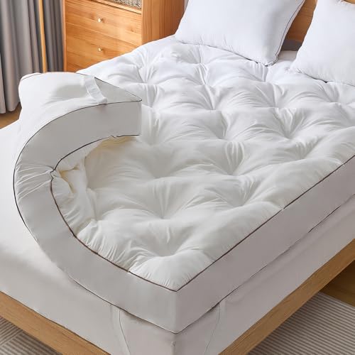 WhatsBedding 4 Inch Memory Foam Mattress Topper King for Back Pain Filled with Fluffy Gel Memory Foam Soft and Thick Supportive Mattress Topper 4 Stable Anchor Elastic Straps