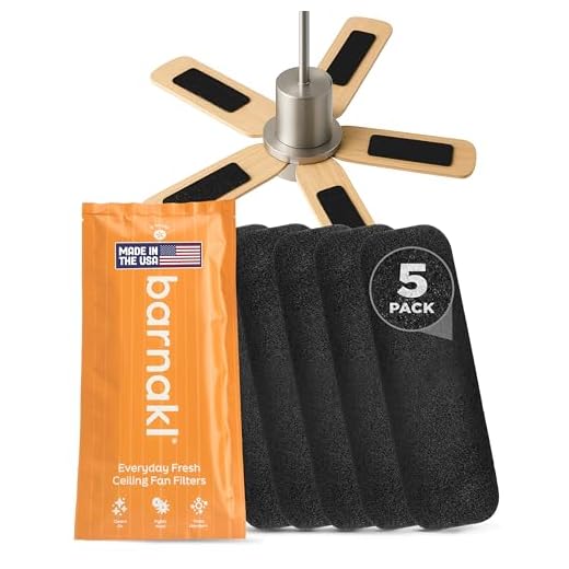 Barnakl Ceiling Fan Filters | Activated Coconut Shell Carbon Ceiling Fan Blade Filters for Common Household Contaminants | Easy-Stick Universal Fit, Unscented (5-Count)