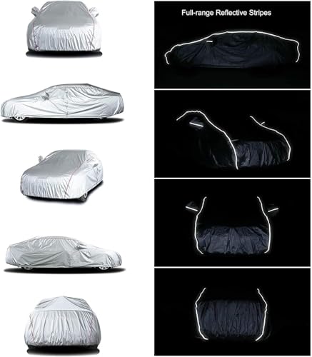 Image of Tecoom Hard Shell Full Car Cover for All Weather, Oxford Material, Door Zipper Design, Waterproof UV-Proof Windproof Indoor Outdoor Fit 160-172 Inches Hatchback