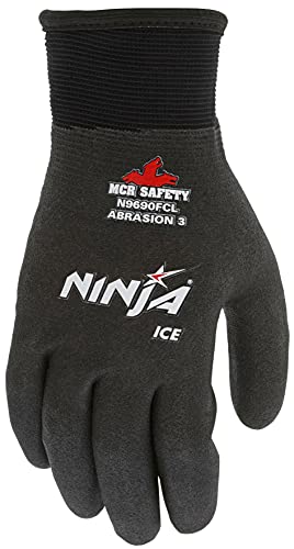 Memphis Gloves Medium Black Ninja Ice Fc 7 Gauge Acrylic Terry Lined General Purpose Cold Weather Gloves With Knit Wrist, 15 Gauge Nylon Shell And Hpt Foam Sponge Fully Coated (N9690Fcm) #TOP1