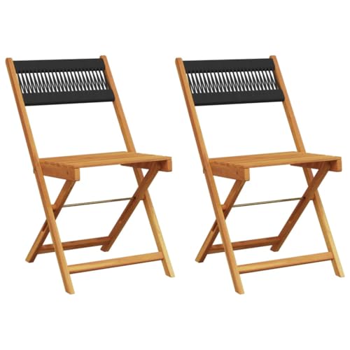 Chaises de bistrot d'acacia de qualité supérieure avec tressage corde Noir