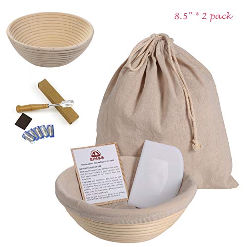 Banneton Bread Proofing Basket, Set of 2, Brotform Bowl Proving Baskets for Sourdough