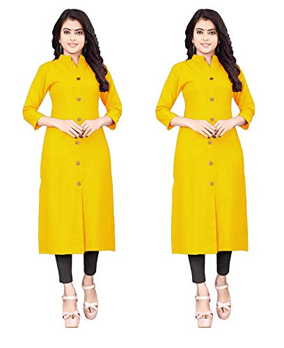 Image of NATEK Women's Cotton Straight Plain Kurtis Combo Pack of 2