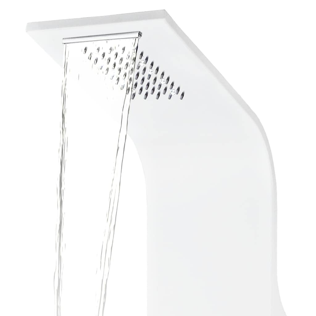 Panel de ducha de aluminio blanco con iluminación LED, sistema de ducha con ducha de lluvia, cascada, ducha de mano y chorros de masaje, columna de ducha Wellness para cuarto de baño, 20 x 44 x 130 cm