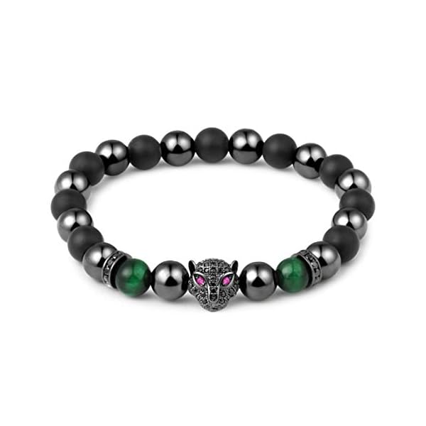 Karseer-Black-Panther-Natural-Stone-Anxiety-Bracelet-Healing-Crystals-and-Magnetic-Energy-Balance-Stress-Relief-Beaded-Bracelet-Yoga-Meditation-Praying-Protection-Jewelry-Gift Karseer Black Panther Anxiety Bracelet, Natural Matte Onyx Healing Crystal and Magnetic Hematite Energy Balance Stone Beaded Elastic Bracelet, Handmade Prayer Meditation Stress Relief Bracelet