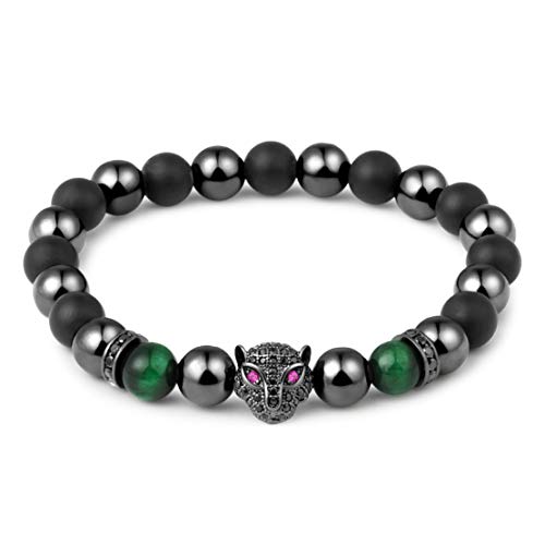 Karseer Black Panther Charm Bracelet, Natural Stone Crystals and Magnetic Hematite Beaded Bracelet, Spirit Animal Jewelry Gift for Men and Women2