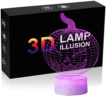 Apexflux Bedside Lamp,Night Lights for Kids,Smart Touch USB Powered 3D Illusion Desk Table Lamp,3D Optical Illusion Night Light 7 LED Color Changing Lamp Belle (Pumpkin Lantern)