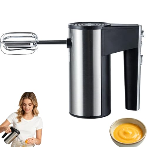 Batidora de mano eléctrica, batidor de mano de acero inoxidable con 2 varillas y 2 ganchos para masa, licuadora de cocina turbo de 5 velocidades para batir crema, amasar masa, pastel y muffins