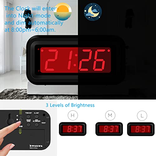 Alarm Clock,Digital Alarm Clock For Bedrooms,Battery Operated Clock,Adjustable 3 Brightness,1.2 Inch Led Time Display, 12/24Hr, Cordless,Snooze,Loud Digital Clock For Heavy Sleepers Adults,Kid (Black) #TOP2