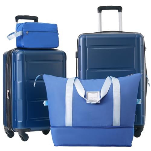 20inch+24inch Blue ABS Hardside Luggage for Women and Men, Lightweight Luggage Suitcases with TSA Lock, Womens Luggage with Spinner Wheels Back to School