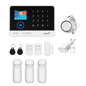 HUXGO HXA003 Wireless Alarm System WiFi + GSM Module with 3 Motion Sensors – Motion Sensor with Alarm – Home Alarm System – Alarm System Garage – Wireless Motion Sensor with Receiver