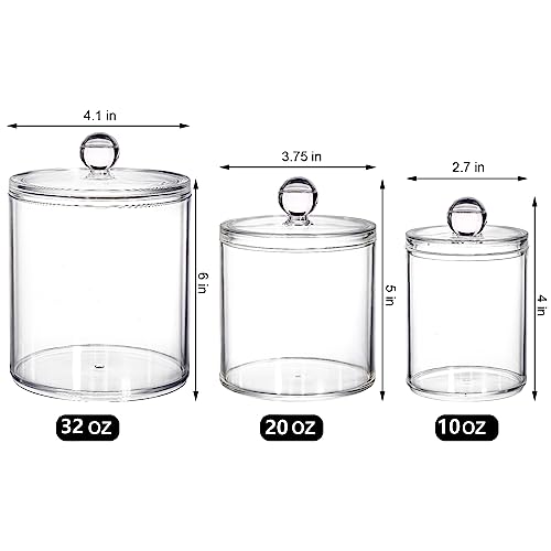 YOUEON 6 Pack Acrylic Apothecary Jars with Lids, 32/20/10 Oz Clear Qtip, Cotton Ball & Pad Holder - Image 2