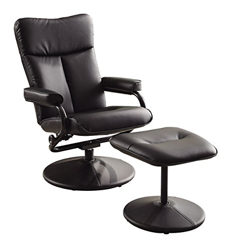 Homelegance Swivel Reclining Chair with Ottoman, Black Bonded Leather Match
