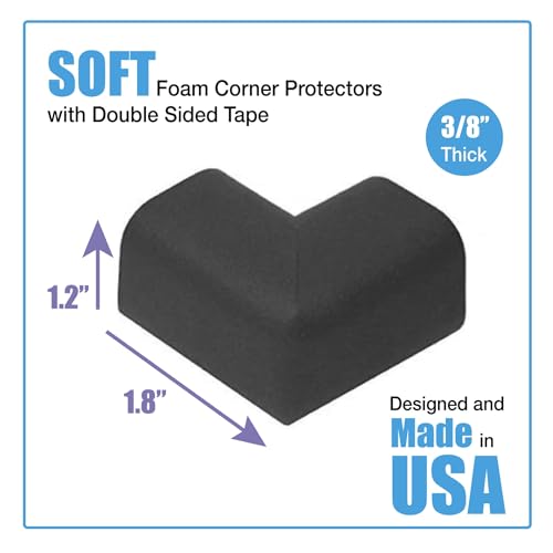Image of KidKusion Child Safety Corner Cushion | Black | 12 Pack | Made in USA, Child Safety, Child Proofing Corner Guard, Bed Frame Protector, Baby Proof Table Protector
