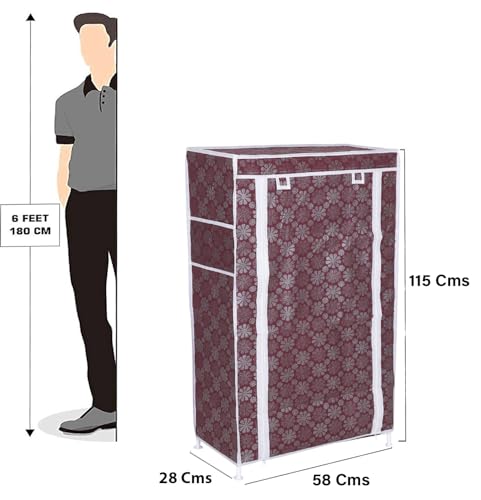 Image of FLIPZON Premium 6-Tiers Shoe Rack /Multipurpose Storage Rack with Dustproof Cover (Iron Pipes, Non Woven Fabric, Plastic Connector) (Maroon Flower), Cm