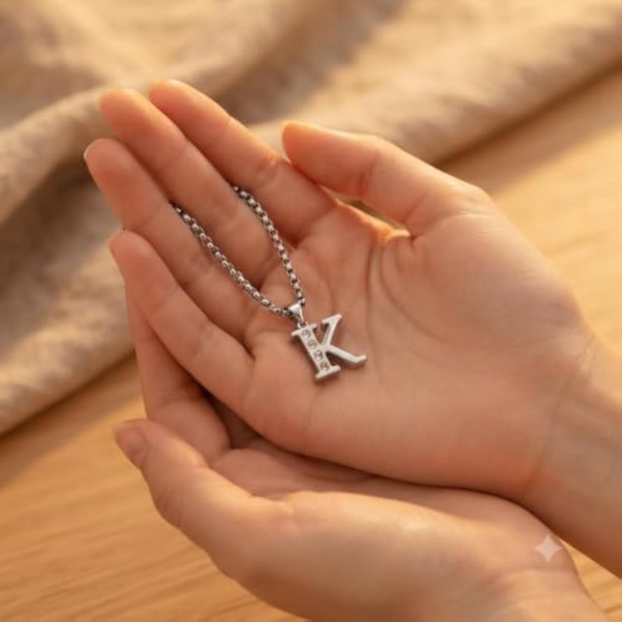 English Alphabet Initial Letter K Metal Pendant with Box Chain