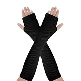 AUYAO Winter Armstulpen Damen Thermo Gestrickte Fingerlos Handschuhe Warm Strick Handstulpen Unisex Lange Armwärmer Stulpen Pulswärmer Winterhandschuhe mit Daumenloch Über Kinder (E: Schwarz,40cm)