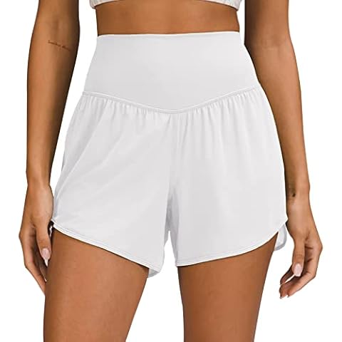 Ebifin Women's 2 in 1 High Waisted Running Shorts Quick Dry Mesh Athletic Workout Yoga Shorts, White, Large Cover