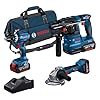 Bosch Professional 18V System Combo kit a batteria: GSB 18V-45 + GBH 18V-22 + GWS 18V-8 (incl. 3 batterie GBA 4.0Ah, GAL 18V-40, borsa degli attrezzi) - Amazon Exclusive