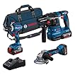 Bosch Professional 18V System Combo kit a batteria: GSB 18V-45 + GBH 18V-22 + GWS 18V-8 (incl. 3 batterie GBA 4.0Ah, GAL 18V-40, borsa degli attrezzi) - Amazon Exclusive