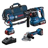 Bosch Professional 18V System Combo kit a batteria: GSB 18V-45 + GBH 18V-22 + GWS 18V-8 (incl. 3 batterie GBA 4.0Ah, GAL 18V-40, borsa degli attrezzi) - Amazon Exclusive