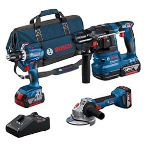 Bosch Professional 18V System Akku-Combo Kit: GSB 18V-45 + GBH 18V-22 + GWS 18V-8 (inkl. 3x GBA 4.0Ah, GAL 18V-40, Werkzeugtasche) – Amazon Exclusive
